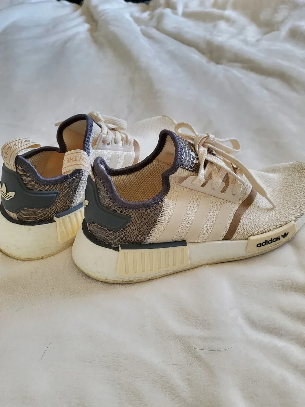 adidas Womens NMD R1 Sneakers in Cream with Brown Accents